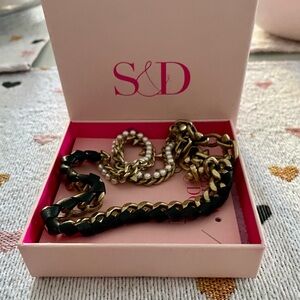 Stella & Dot Power Pearl Wrap Gold and Black Chain Bracelet